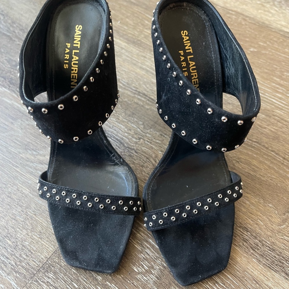 Saint Laurent Black Suede Mica Sandal Heels
